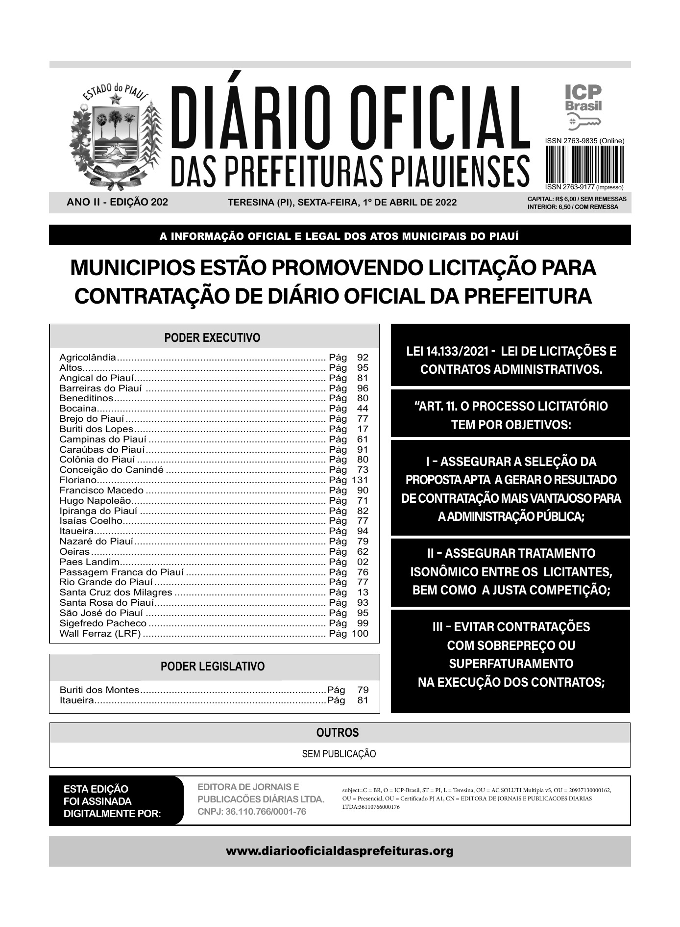 Diário Oficial das Prefeituras, Municípios e Câmaras do Estado do Piauí